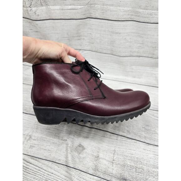 Wolky Dusky Burgundy Leather Lace Up Wedge Bootie Boot EU 41. US 9.5 M - Picture 4 of 10